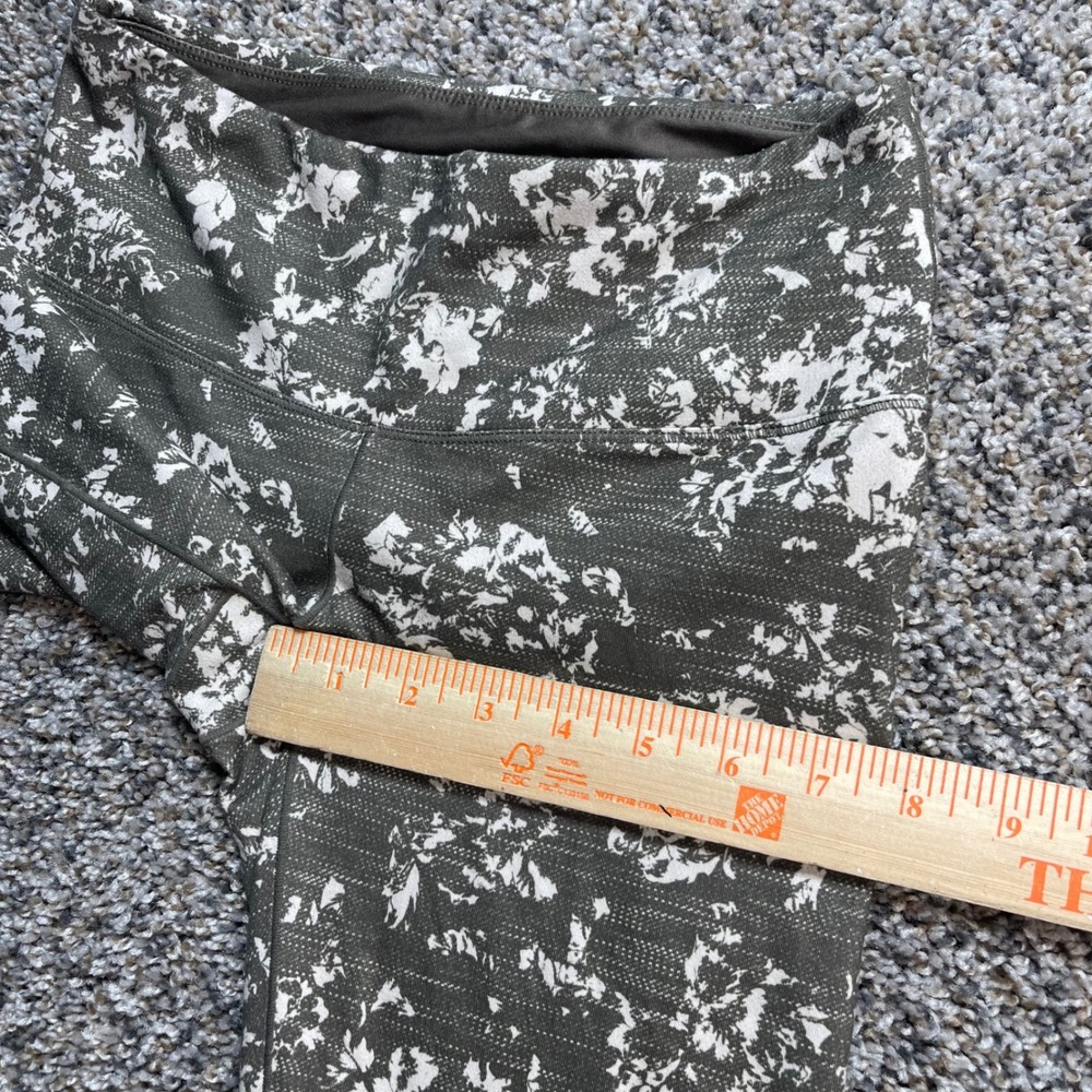 Prana Women's XS Olive Green Floral Colorblock Crop Leggings Yoga Pants Stripe - Picture 7 of 9
